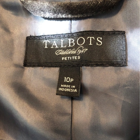 Talbots Petites 10P Gray White Tweed Wool Blend Blazer Lined Black Label - Picture 6 of 7